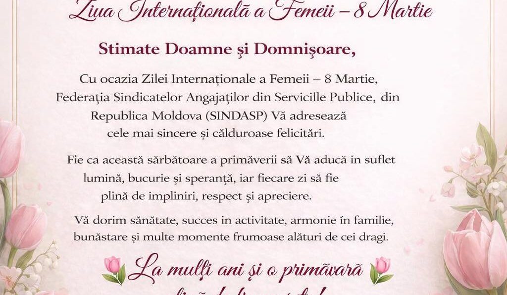 Mesaj de felicitare cu prilejul Zilei Internaţionale a Femeii – 8 Martie