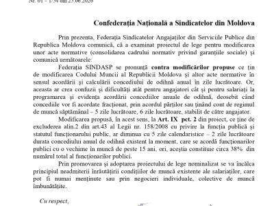 Opinia Federației SINDASP privind modificarea Codului muncii și Legii 158/2008 cu referire la zilele de concedii