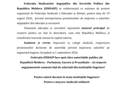 Declarație de solidaritate sindicală