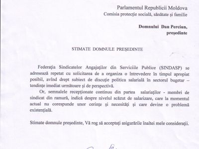Solicitarea repetată a Federației Sindasp către Comisia Parlamentară Protecție Socială