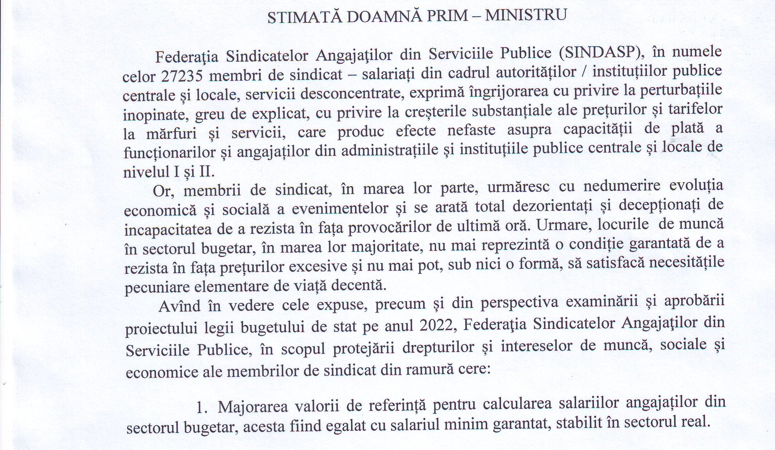 Propunerile Federației SINDASP către Guvernul Republicii Moldova din perspectiva examinării și aprobării proiectului legii bugetului de stat pe anul 2022