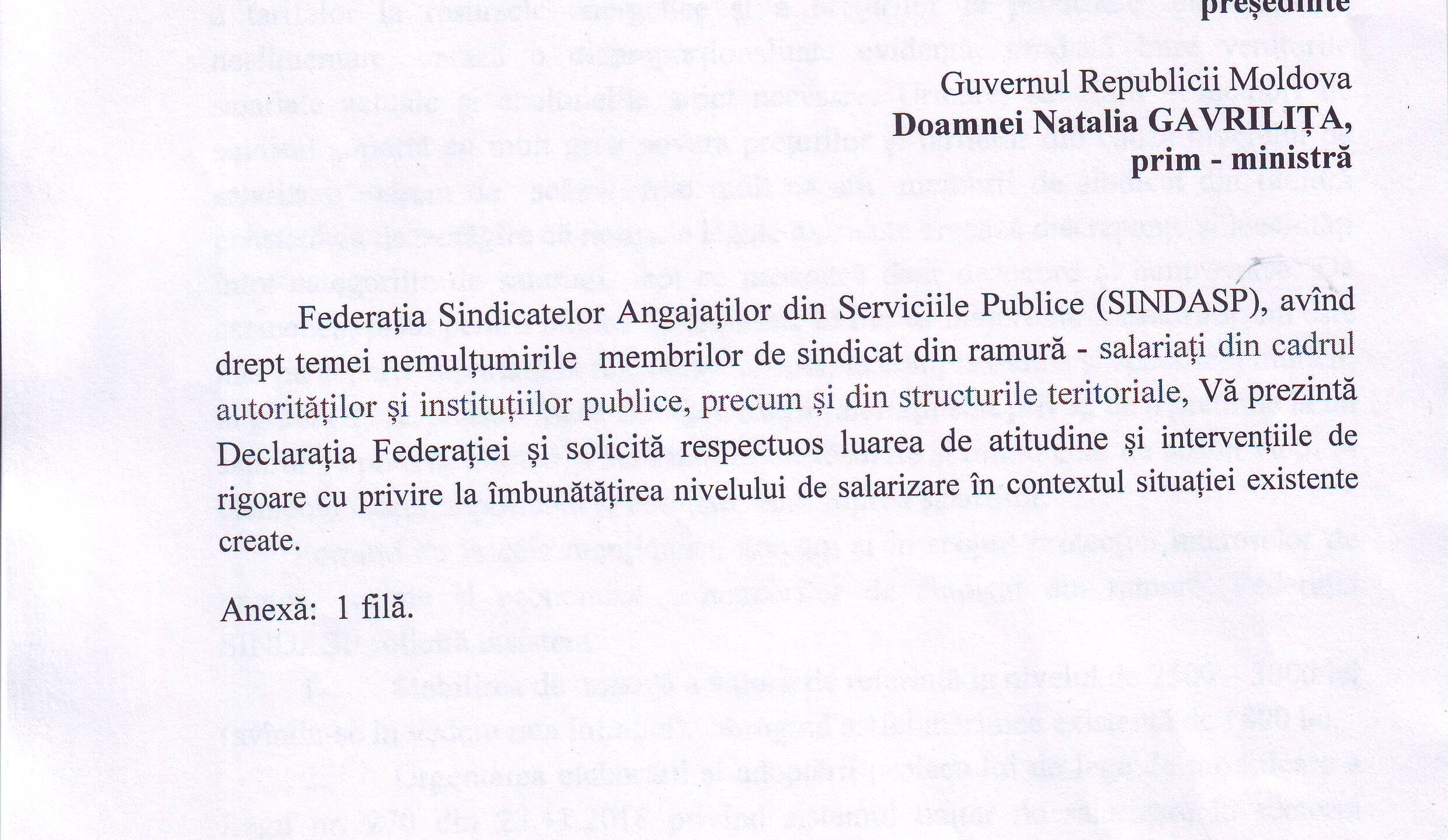 Declarația Federației SINDASP cu privire la nivelul de salarizare, adresată Parlamentului și Guvernului Republicii Moldova