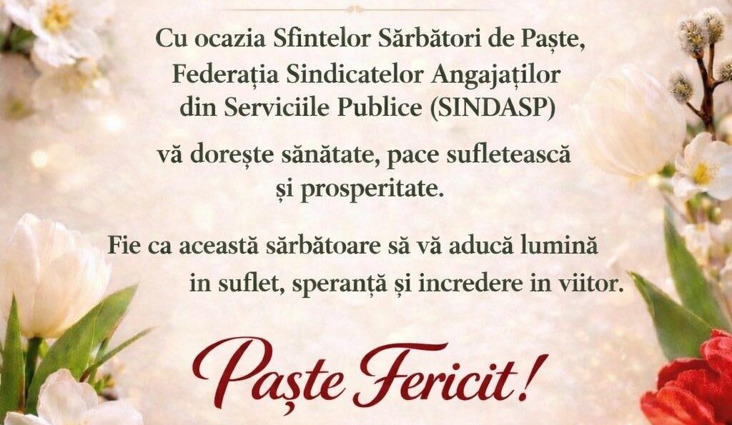 Mesaj de felicitare cu prilejul Sfintelor Sărbători Pascale
