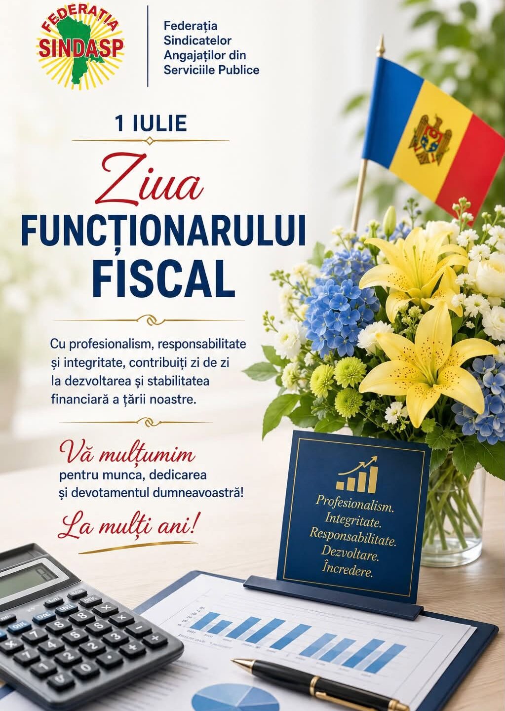 Mesaj de felicitare cu ocazia sărbătorii profesionale „Ziua funcționarului fiscal”