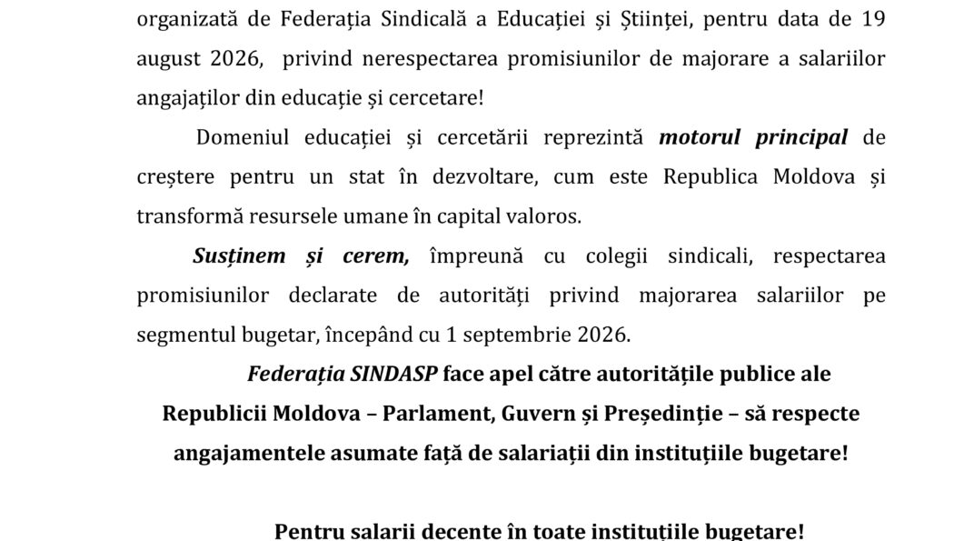 Declarație de solidaritate sindicală
