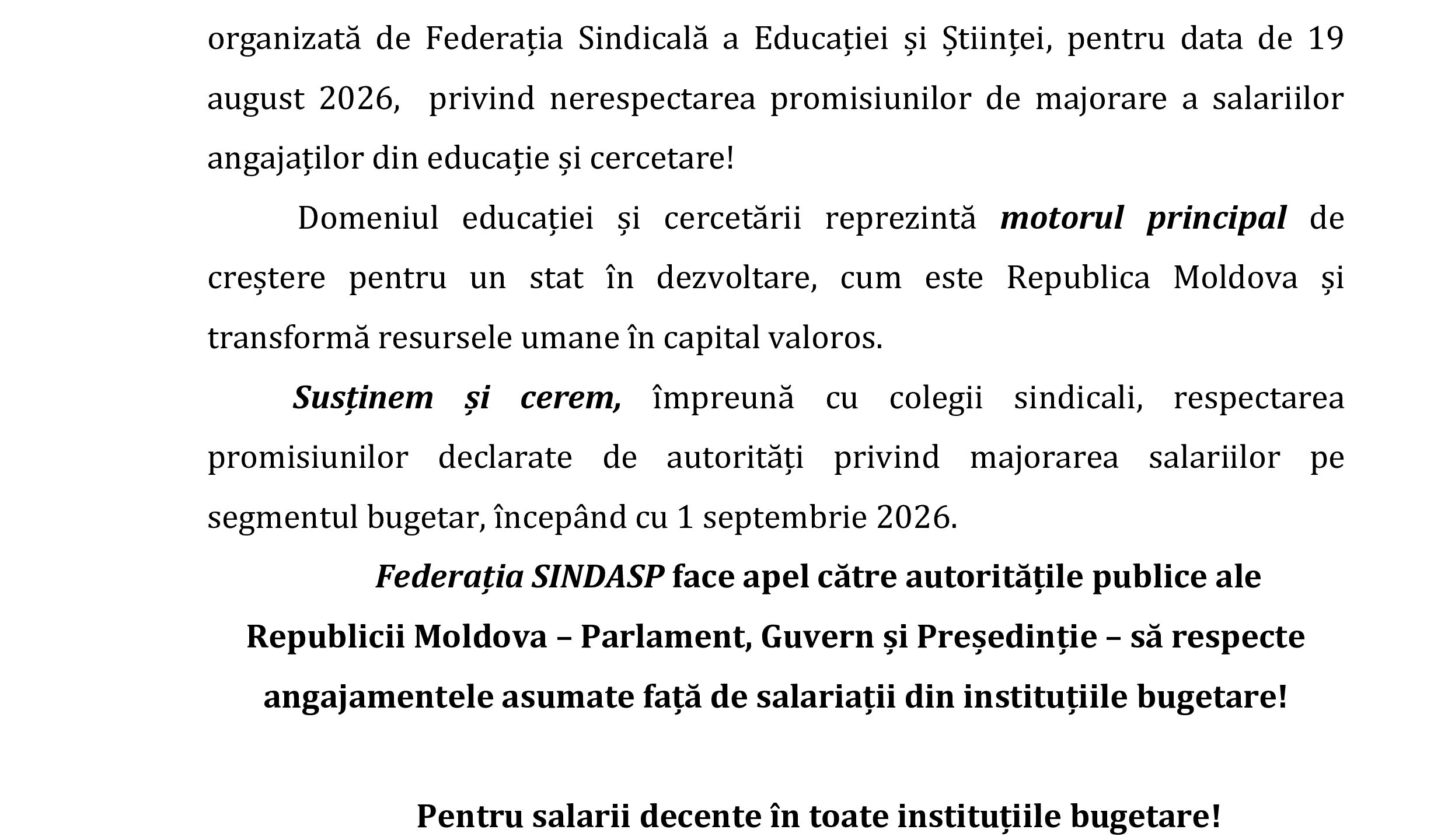 Declarație de solidaritate sindicală