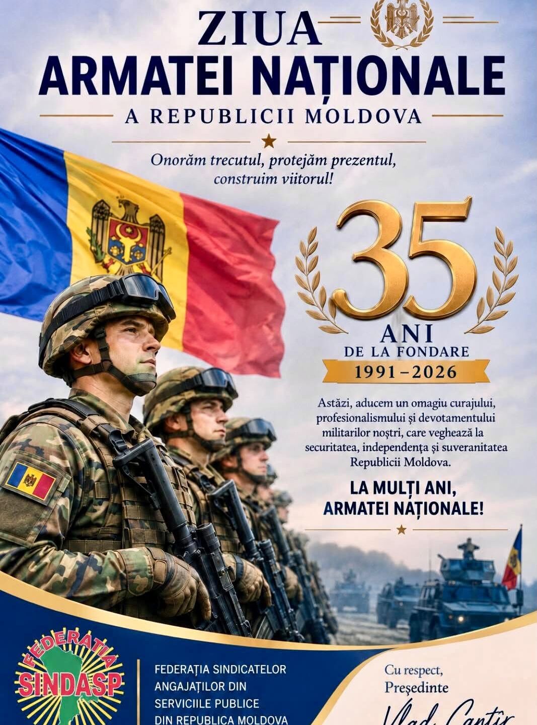 Mesaj de felicitare cu prilejul zilei profesionale “Ziua Armatei Naționale”